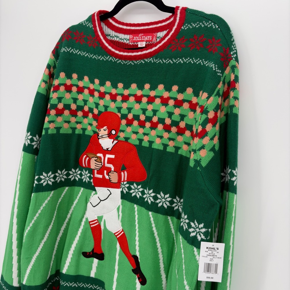 Jollidays Santa Football Ugly Christmas Sweater Men's 3XLT NWT Big and Tall
